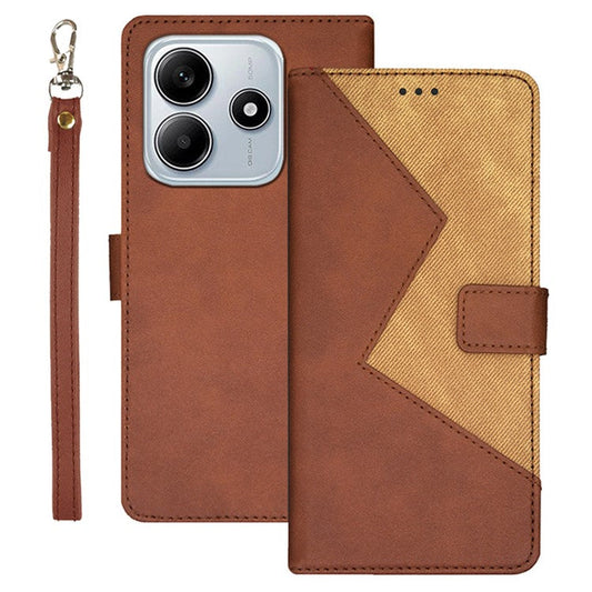 IDEWEI For Xiaomi Redmi Note 14 5G / 14 4G Case Card Slots Splicing Color Leather Phone Cover - Brown
