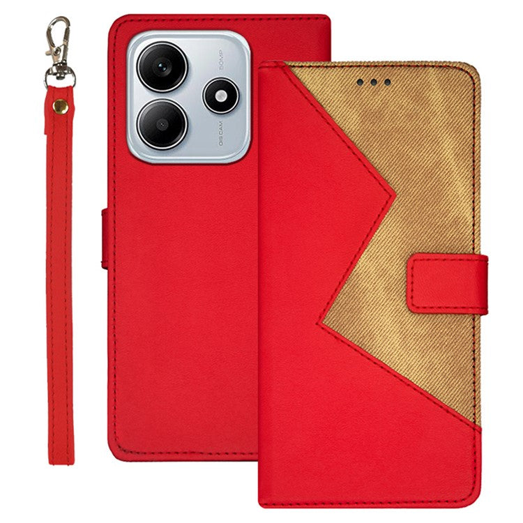 IDEWEI For Xiaomi Redmi Note 14 5G / 14 4G Case Card Slots Splicing Color Leather Phone Cover - Red