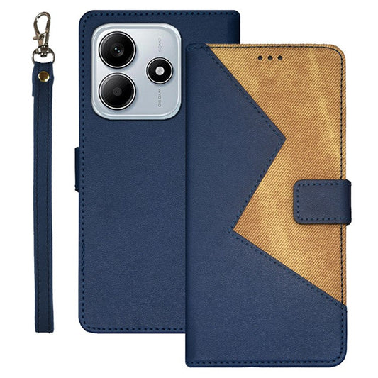 IDEWEI For Xiaomi Redmi Note 14 5G / 14 4G Case Card Slots Splicing Color Leather Phone Cover - Blue