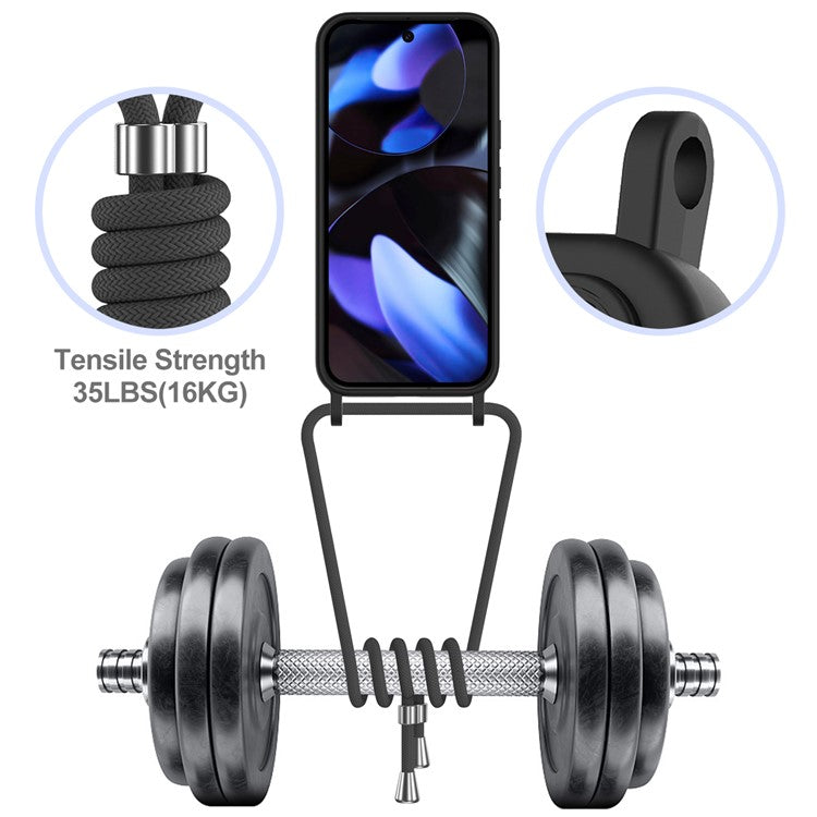 For Google Pixel 9 Case Liquid Silicone Card Holder Phone Back Cover with Lanyard - Black