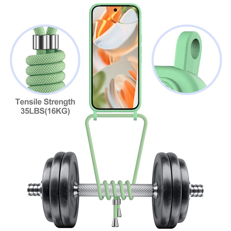 For Google Pixel 9 Pro XL Case Liquid Silicone Card Holder Phone Back Cover with Lanyard - Green