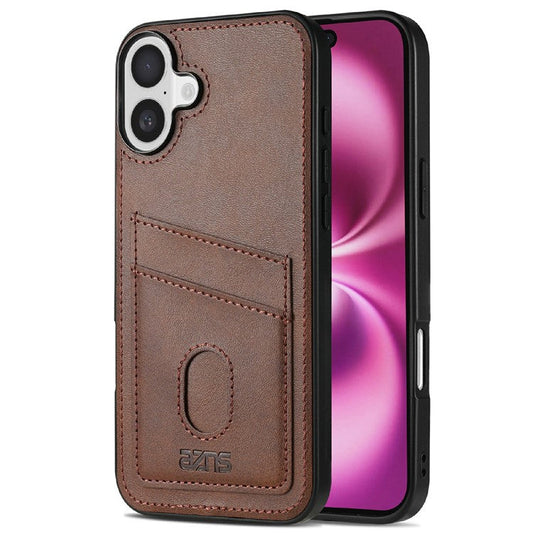 AZNS K1 Series For iPhone 16 Case Calf Texture Anti-Drop PU+TPU Phone Cover - Coffee
