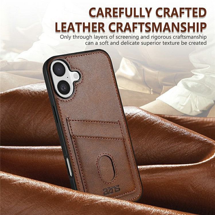 AZNS K1 Series For iPhone 16 Case Calf Texture Anti-Drop PU+TPU Phone Cover - Coffee