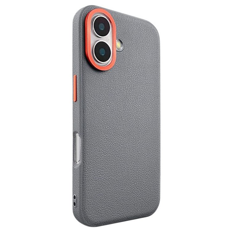 For iPhone 16 Case Compatible with MagSafe PU+PC+TPU Phone Cover with Metal Lens Frame - Titanium Grey