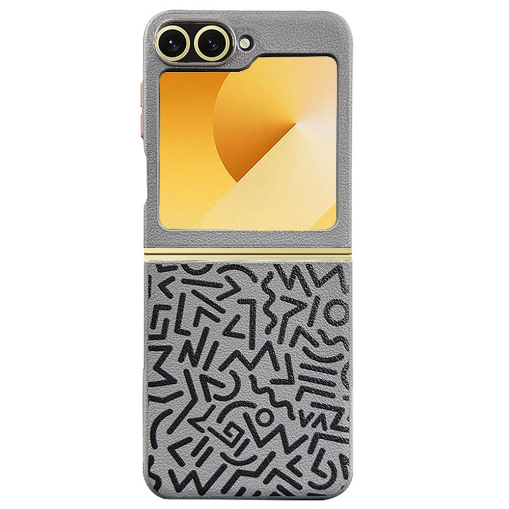 For Samsung Galaxy Z Flip7 FE 5G / Z Flip6 5G Case Pattern Graffiti PU+PC+TPU Phone Cover with Metal Lens Frame - Grey