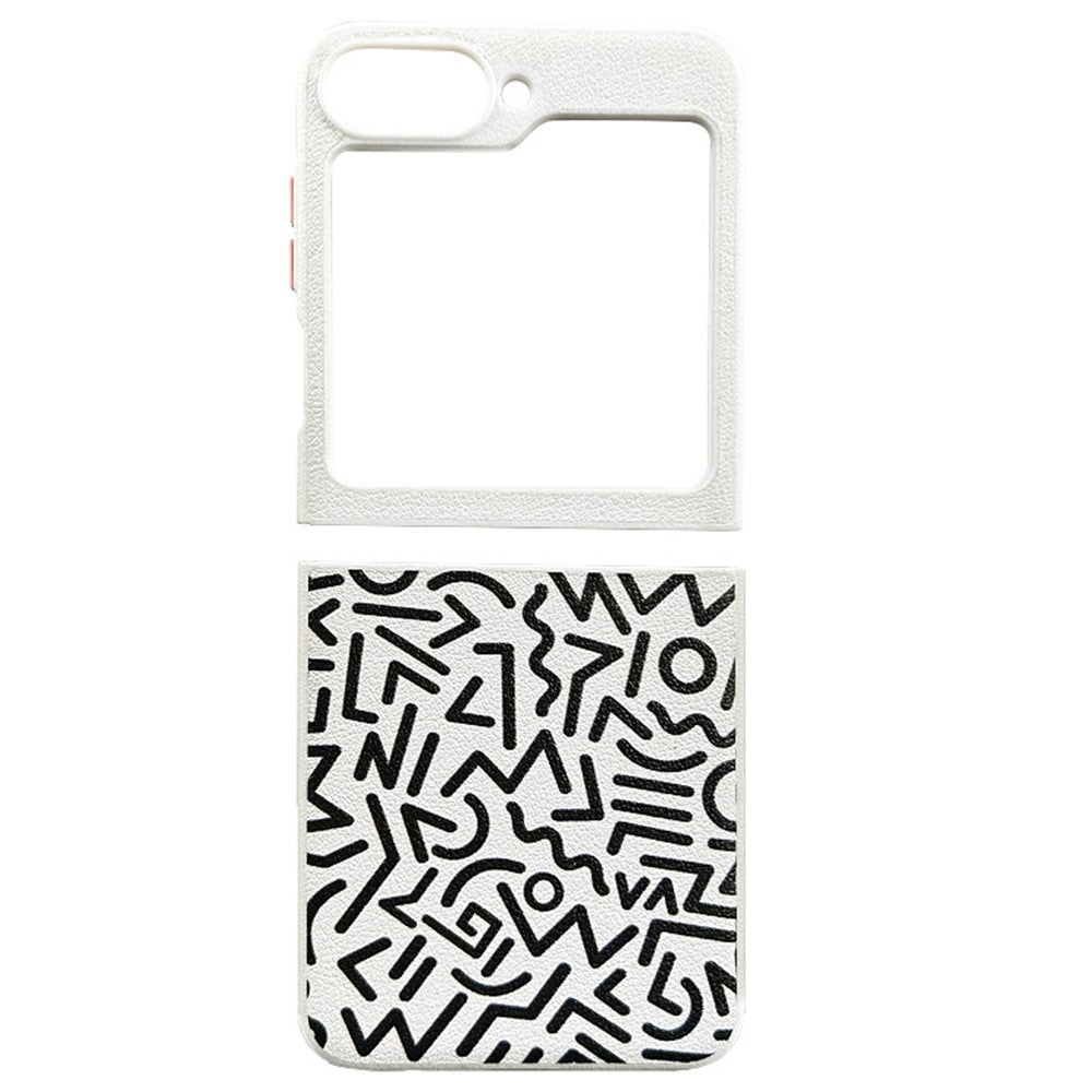 For Samsung Galaxy Z Flip7 FE 5G / Z Flip6 5G Case Pattern Graffiti PU+PC+TPU Phone Cover with Metal Lens Frame - White