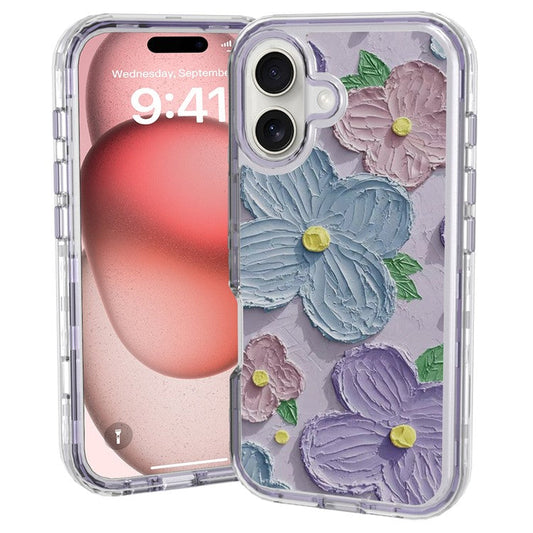 GW02 For iPhone 16 Plus Case IMD Pattern TPU+PC Shockproof Phone Cover - Purple Flower