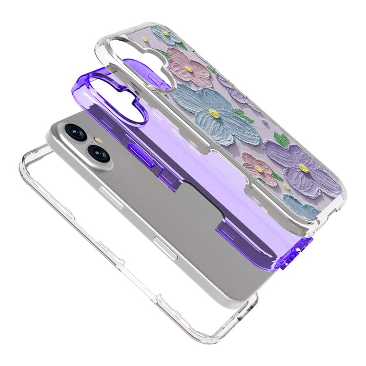 GW02 For iPhone 16 Plus Case IMD Pattern TPU+PC Shockproof Phone Cover - Purple Flower