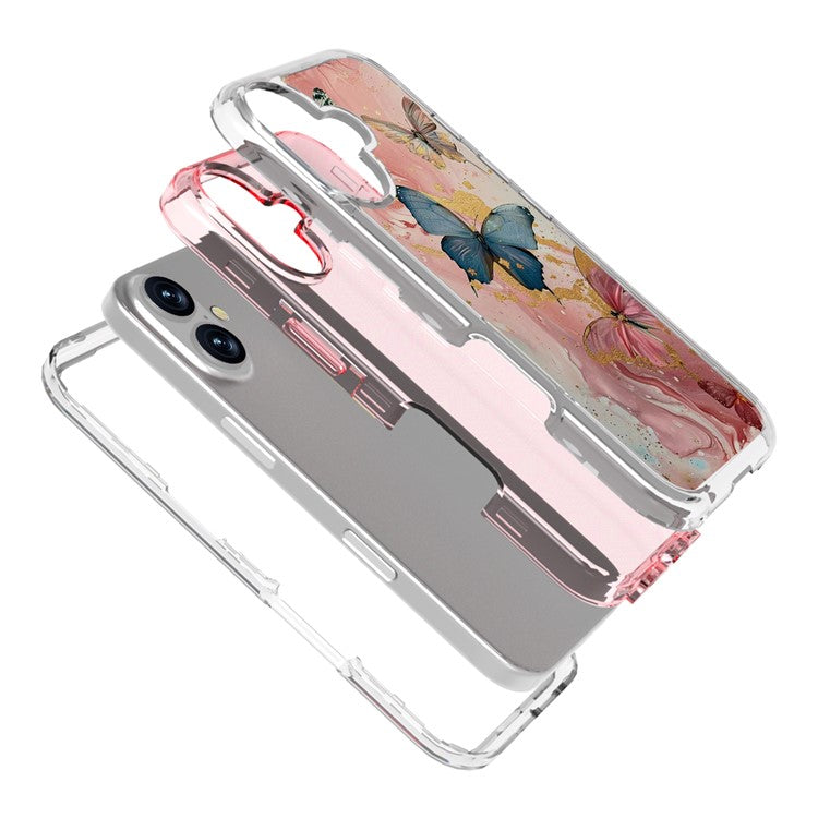 GW02 For iPhone 16 Case IMD Pattern TPU+PC Shockproof Phone Cover - Butterfly Flower
