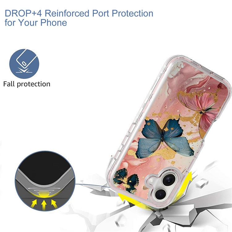 GW02 For iPhone 16 Case IMD Pattern TPU+PC Shockproof Phone Cover - Butterfly Flower