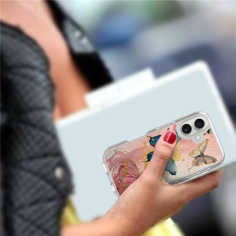 GW02 For iPhone 16 Case IMD Pattern TPU+PC Shockproof Phone Cover - Butterfly Flower