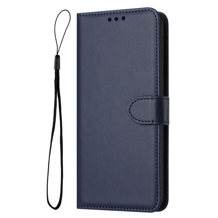 For Xiaomi Redmi Note 14 5G Wallet Phone Case Leather Stand Cover with Strap - Blue