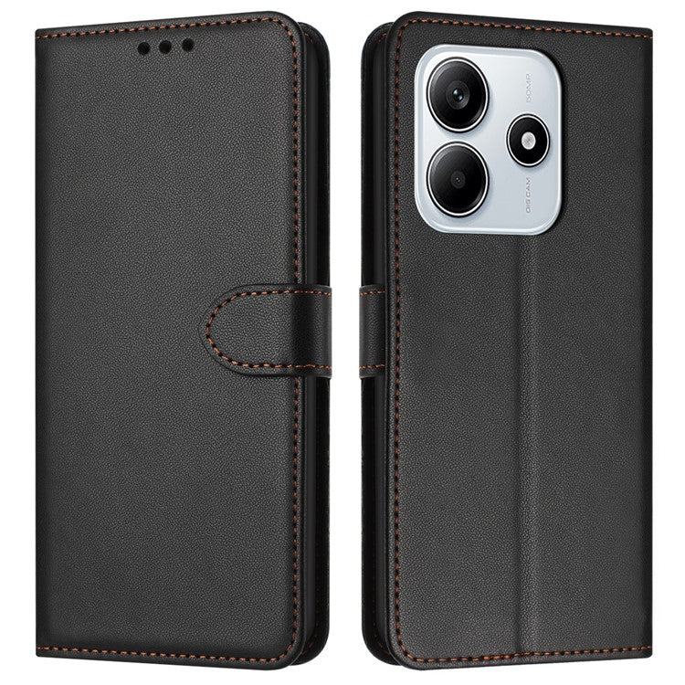 For Xiaomi Redmi Note 14 5G Wallet Phone Case Leather Stand Cover with Strap - Black