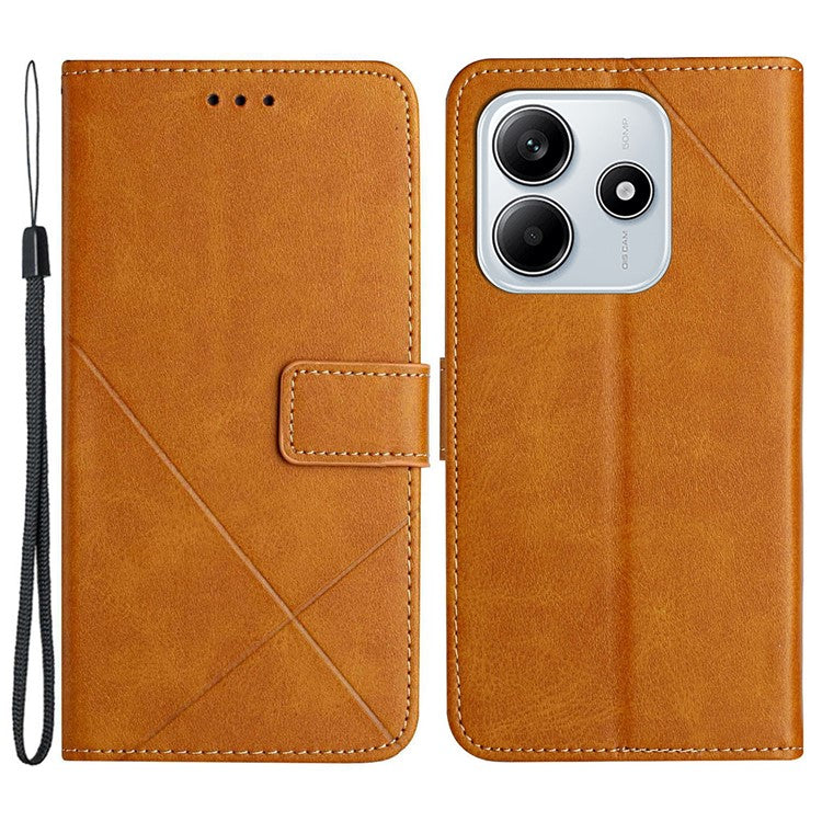 For Xiaomi Redmi Note 14 5G Leather Case Line Pattern Wallet Phone Cover - Yellow