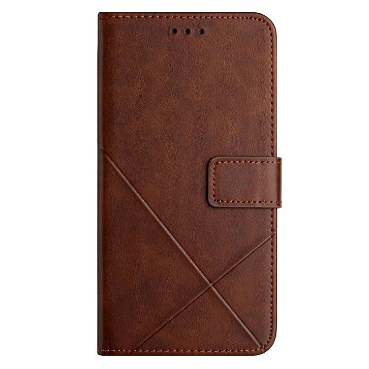 For Xiaomi Redmi Note 14 5G Leather Case Line Pattern Wallet Phone Cover - Brown