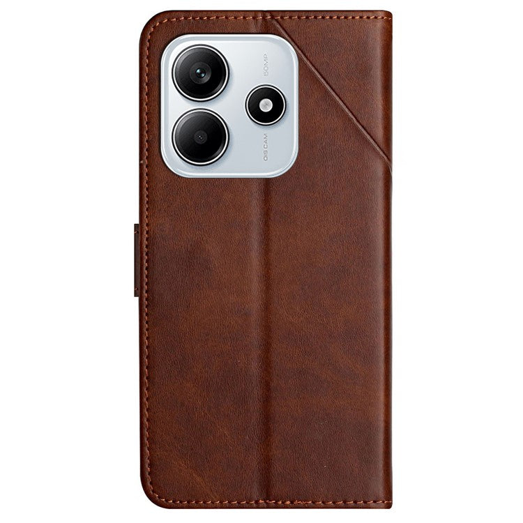 For Xiaomi Redmi Note 14 5G Leather Case Line Pattern Wallet Phone Cover - Brown