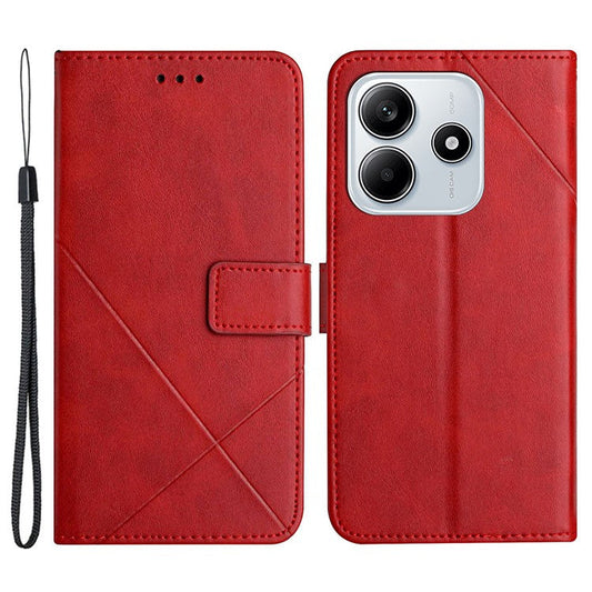 For Xiaomi Redmi Note 14 5G Leather Case Line Pattern Wallet Phone Cover - Red