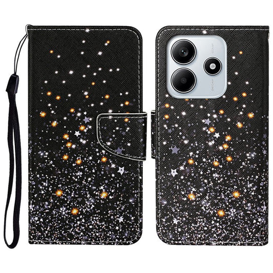 For Xiaomi Redmi Note 14 5G Case Pattern Printing Protective Leather Folio Phone Cover - Black Pentagram