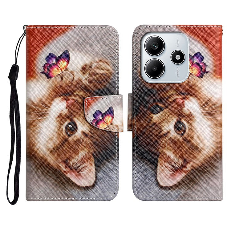 For Xiaomi Redmi Note 14 5G Case Pattern Printing Protective Leather Folio Phone Cover - Butterfly Cat