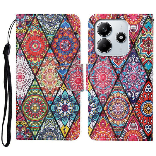 For Xiaomi Redmi Note 14 5G Case Pattern Printing Protective Leather Folio Phone Cover - Rhombus Totem