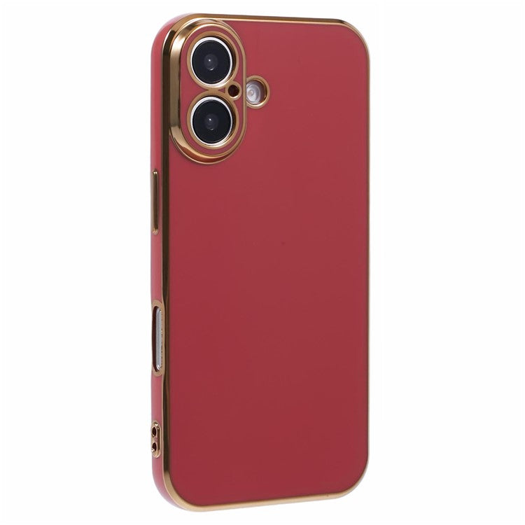 For iPhone 16 Plus Case TPU Slim Fit Shockproof Phone Cover 6D Electroplating - Red