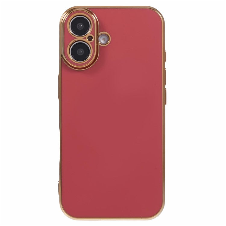 For iPhone 16 Plus Case TPU Slim Fit Shockproof Phone Cover 6D Electroplating - Red