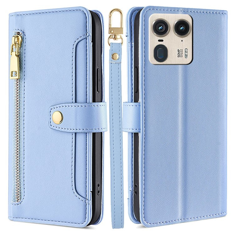 For Motorola Moto X50 Ultra 5G / Edge 50 Ultra 5G Case PU Leather Crossbody Phone Cover with Zipper Pocket Wallet - Blue