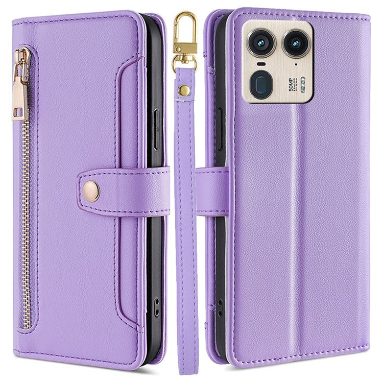 For Motorola Moto X50 Ultra 5G / Edge 50 Ultra 5G Case PU Leather Crossbody Phone Cover with Zipper Pocket Wallet - Purple