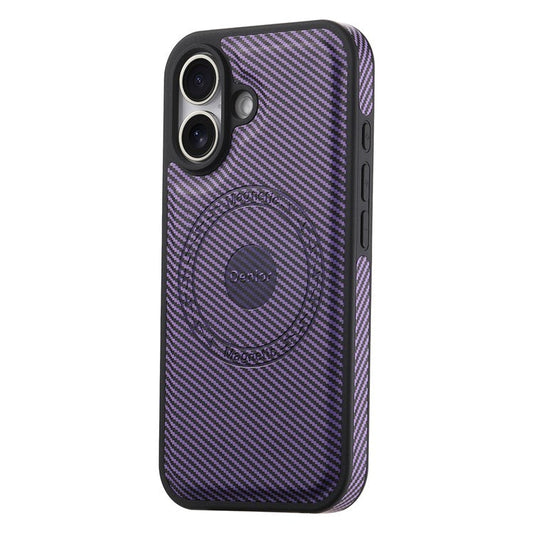 DENIOR For iPhone 16 Case Compatible with MagSafe Carbon Fiber Texture Leather Back Cover - Purple