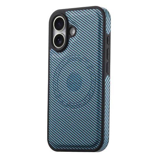 DENIOR For iPhone 16 Plus Case Compatible with MagSafe Carbon Fiber Texture Leather Back Cover - Blue