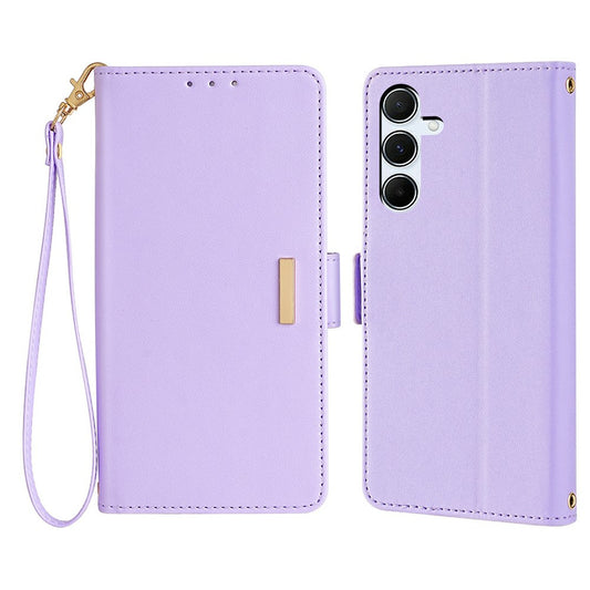 For Samsung Galaxy A16 5G / A16 4G Leather Wallet Case RFID Blocking Stand Cover with Hand Strap - Purple