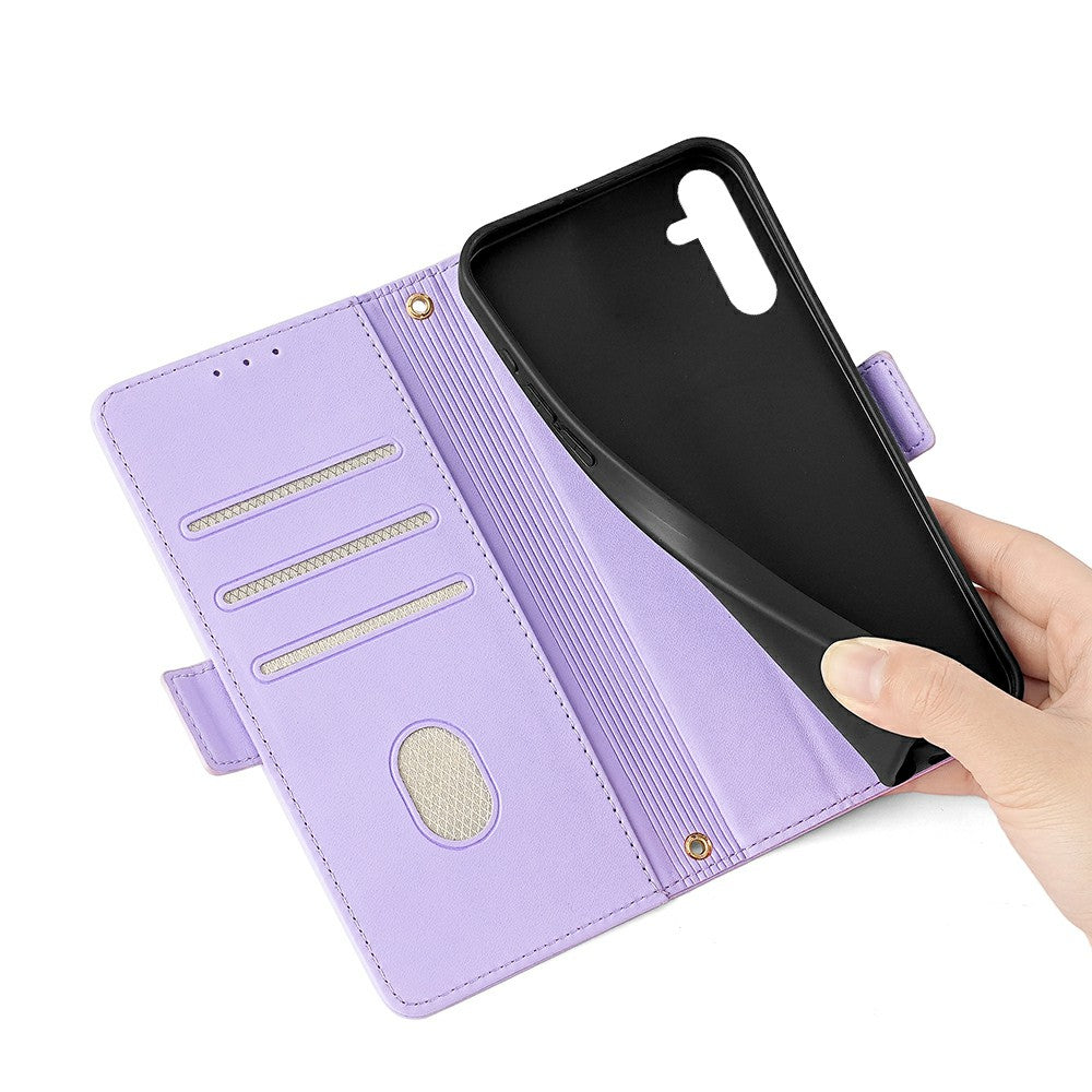 For Samsung Galaxy A16 5G / A16 4G Leather Wallet Case RFID Blocking Stand Cover with Hand Strap - Purple