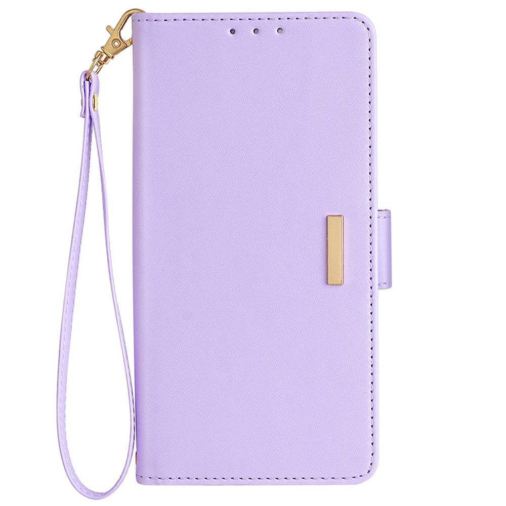 For Samsung Galaxy A16 5G / A16 4G Leather Wallet Case RFID Blocking Stand Cover with Hand Strap - Purple
