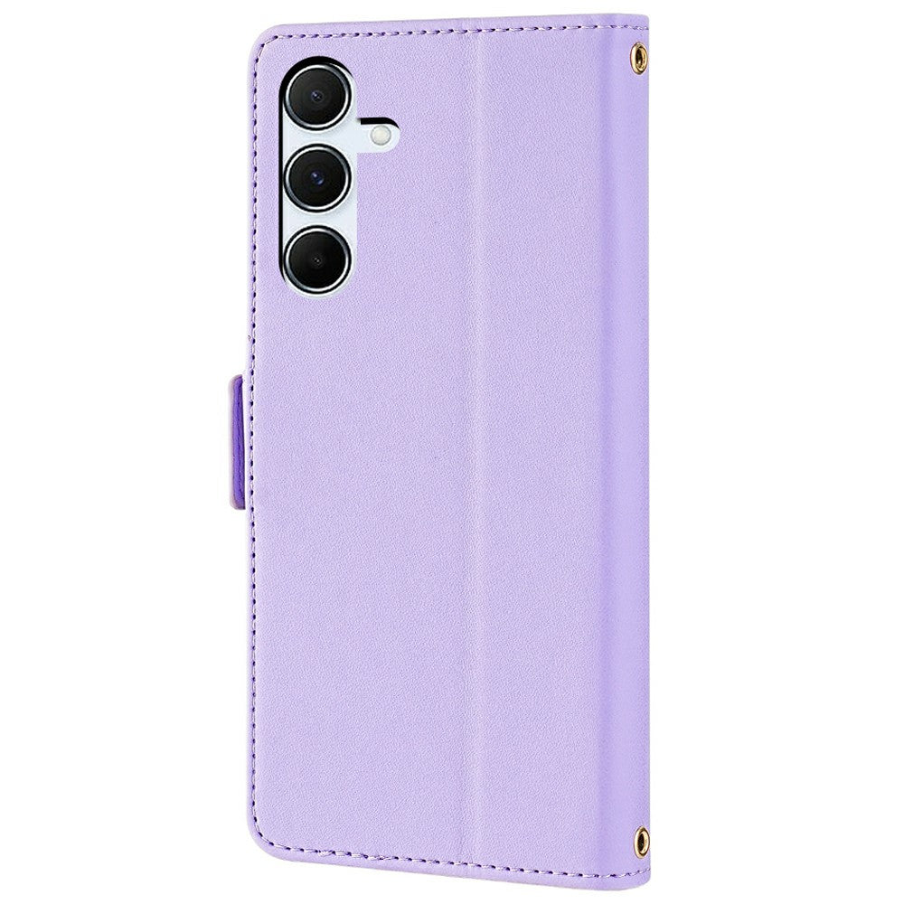 For Samsung Galaxy A16 5G / A16 4G Leather Wallet Case RFID Blocking Stand Cover with Hand Strap - Purple