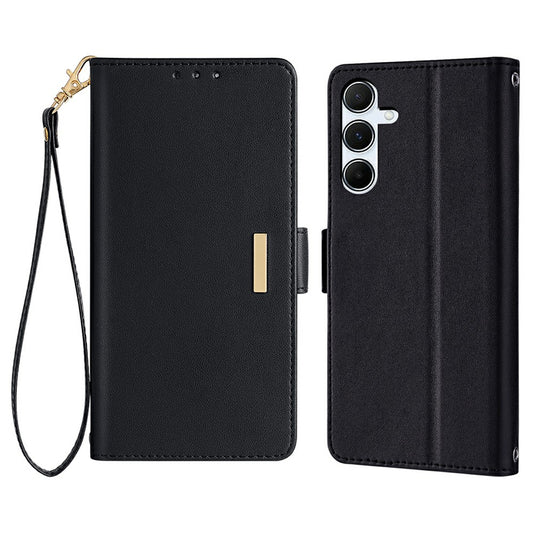 For Samsung Galaxy A16 5G / A16 4G Leather Wallet Case RFID Blocking Stand Cover with Hand Strap - Black