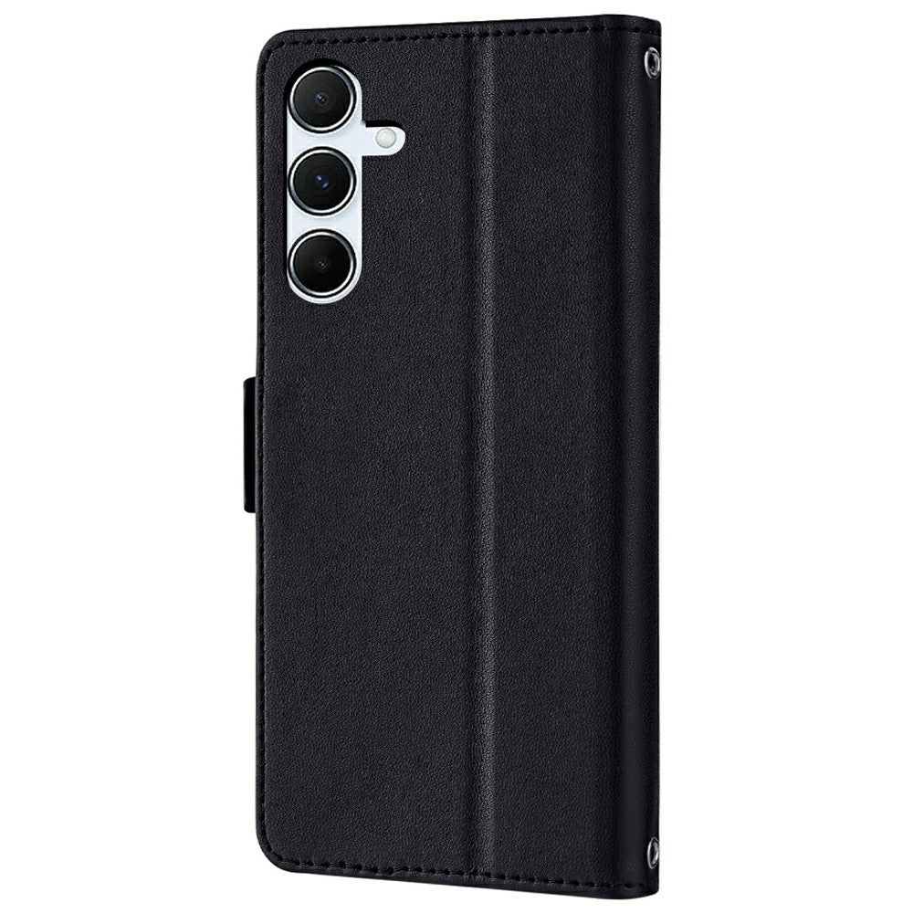For Samsung Galaxy A16 5G / A16 4G Leather Wallet Case RFID Blocking Stand Cover with Hand Strap - Black