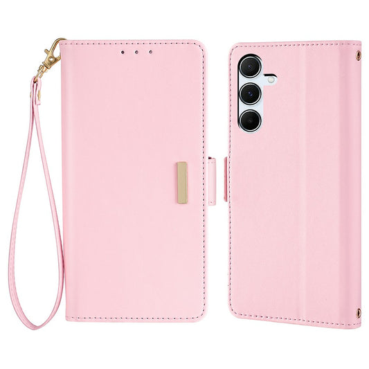 For Samsung Galaxy A16 5G / A16 4G Leather Wallet Case RFID Blocking Stand Cover with Hand Strap - Pink