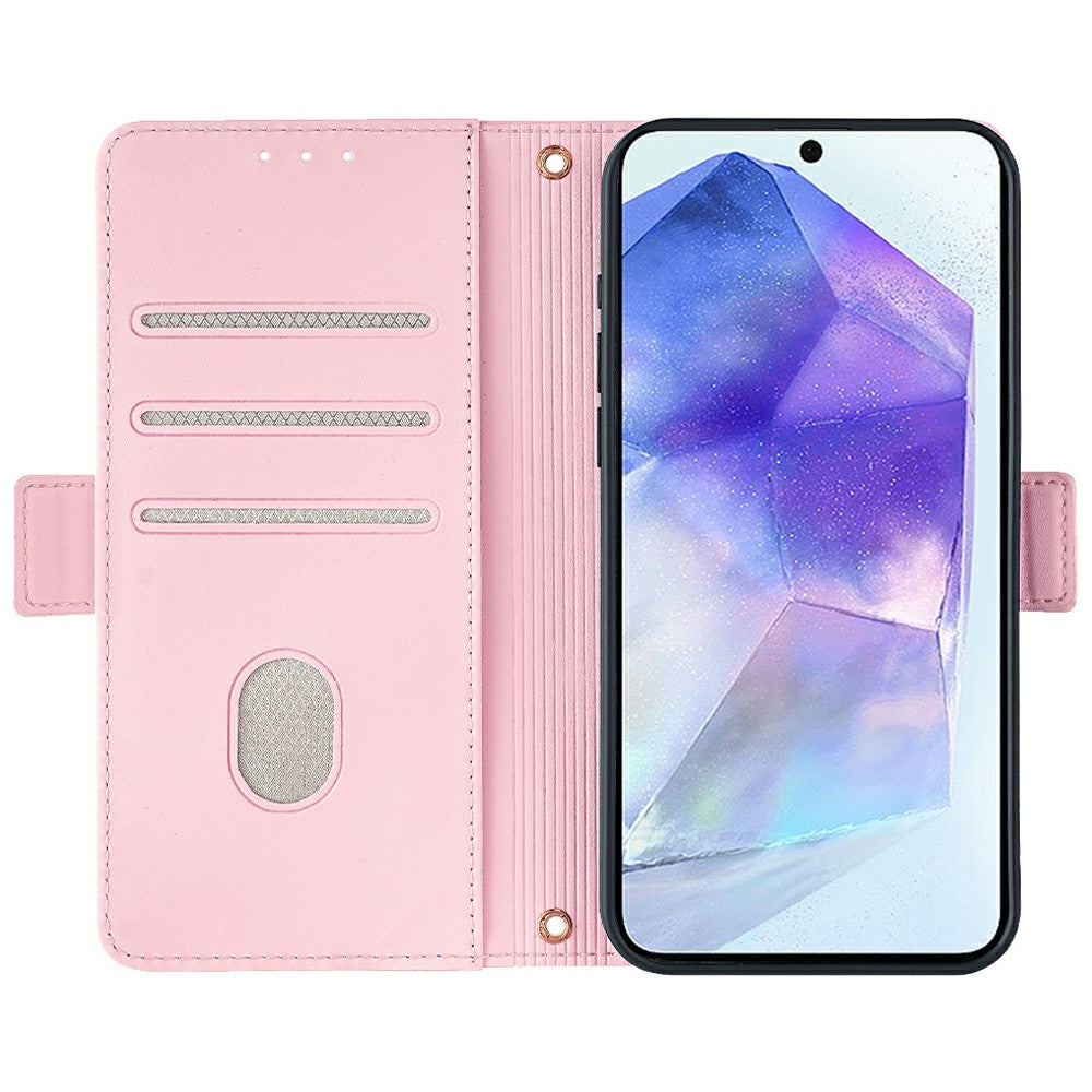 For Samsung Galaxy A16 5G / A16 4G Leather Wallet Case RFID Blocking Stand Cover with Hand Strap - Pink
