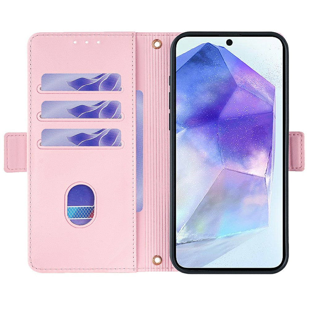 For Samsung Galaxy A16 5G / A16 4G Leather Wallet Case RFID Blocking Stand Cover with Hand Strap - Pink