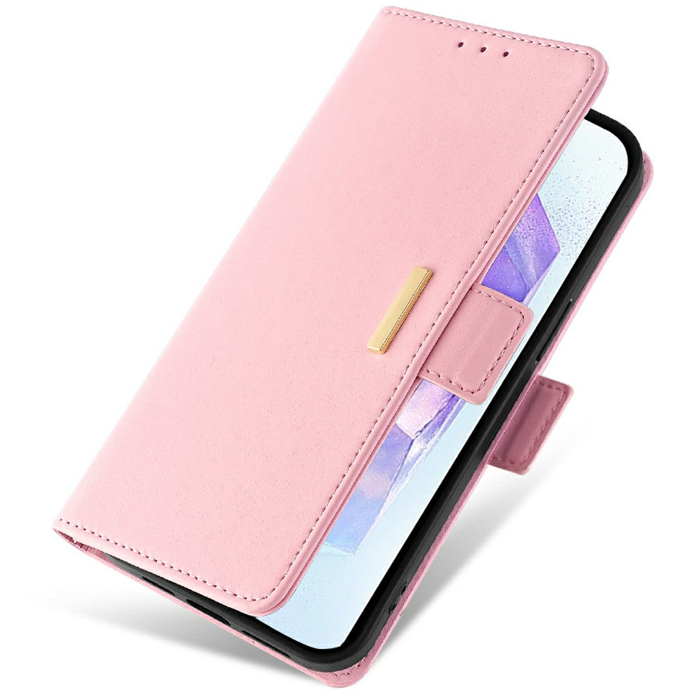 For Samsung Galaxy A16 5G / A16 4G Leather Wallet Case RFID Blocking Stand Cover with Hand Strap - Pink