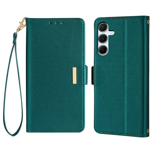 For Samsung Galaxy A16 5G / A16 4G Leather Wallet Case RFID Blocking Stand Cover with Hand Strap - Green
