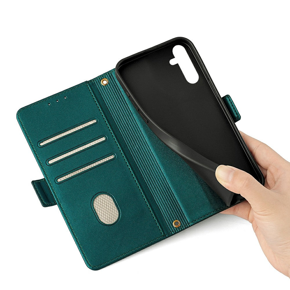 For Samsung Galaxy A16 5G / A16 4G Leather Wallet Case RFID Blocking Stand Cover with Hand Strap - Green