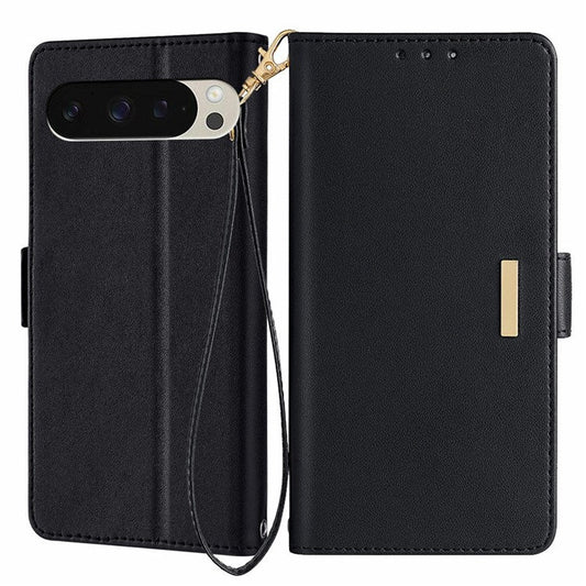 For Google Pixel 9 Pro  /  Pixel 9 Leather Wallet Case RFID Blocking Stand Cover with Hand Strap - Black