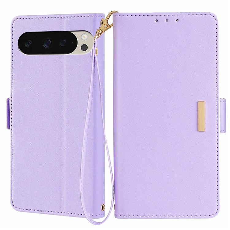 For Google Pixel 9 Pro  /  Pixel 9 Leather Wallet Case RFID Blocking Stand Cover with Hand Strap - Purple