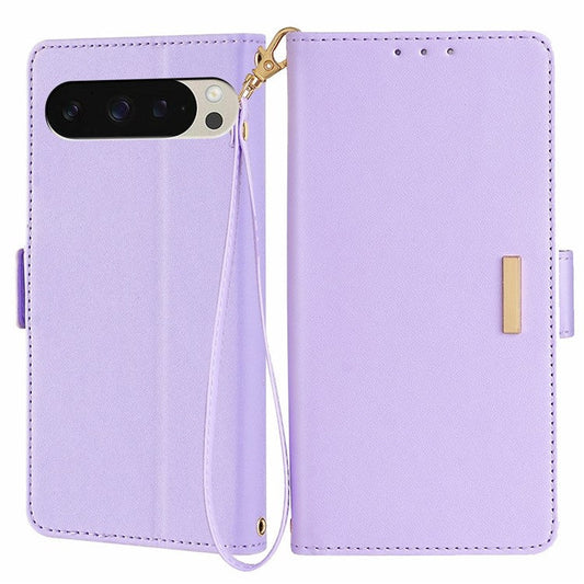 For Google Pixel 9 Pro  /  Pixel 9 Leather Wallet Case RFID Blocking Stand Cover with Hand Strap - Purple