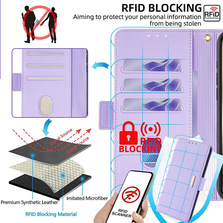 For Google Pixel 9 Pro  /  Pixel 9 Leather Wallet Case RFID Blocking Stand Cover with Hand Strap - Purple