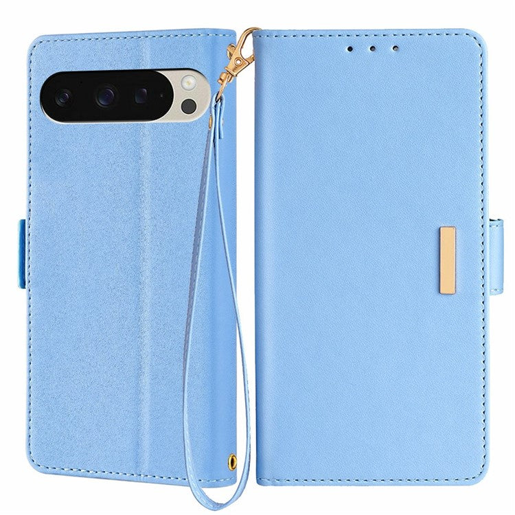 For Google Pixel 9 Pro  /  Pixel 9 Leather Wallet Case RFID Blocking Stand Cover with Hand Strap - Blue