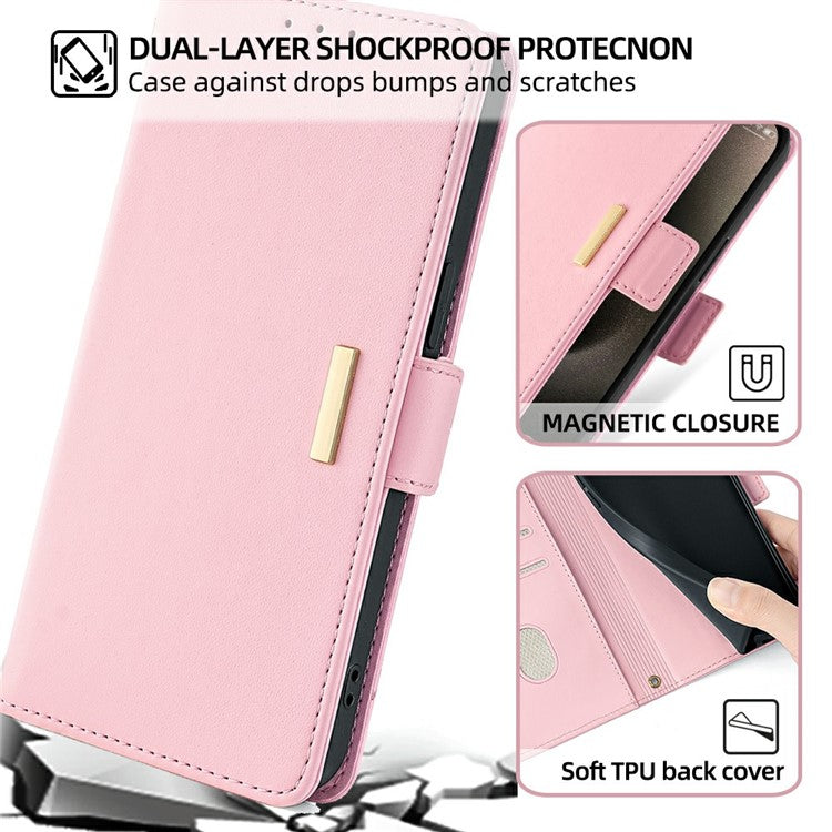 For Google Pixel 9 Pro  /  Pixel 9 Leather Wallet Case RFID Blocking Stand Cover with Hand Strap - Pink