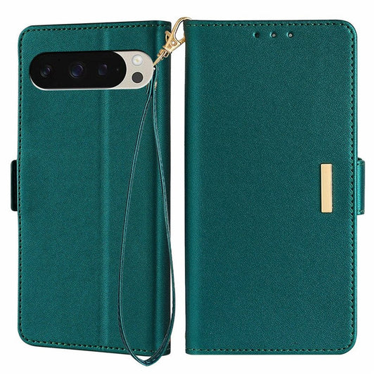 For Google Pixel 9 Pro  /  Pixel 9 Leather Wallet Case RFID Blocking Stand Cover with Hand Strap - Green