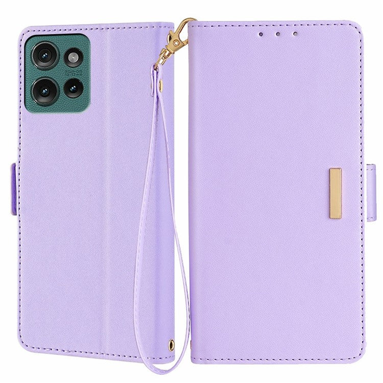 For Motorola Edge 50 Neo 5G / Moto S50 5G / Thinkphone 25 5G Leather Wallet Case RFID Blocking Stand Cover with Hand Strap - Purple